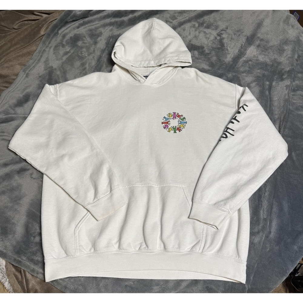 RSQ Keith Haring Hoodie Mens XL‎ White Circle Dancers Graphic Pullover Fleece